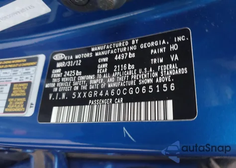 2012 Kia Optima Sx z USA, uszkodzony, nr VIN 5XXGR4A60CG065156